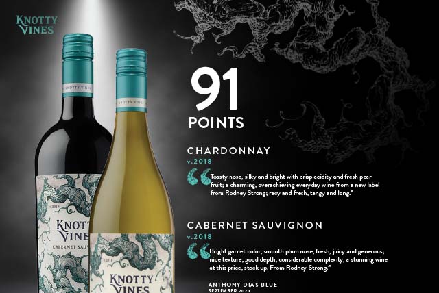 2018 Knotty Vines Chardonnay & Cabernet Sauvignon 91 points Sell Sheet